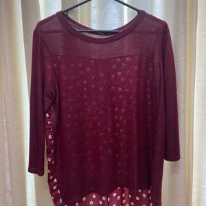 Wine color, mixed media blouse